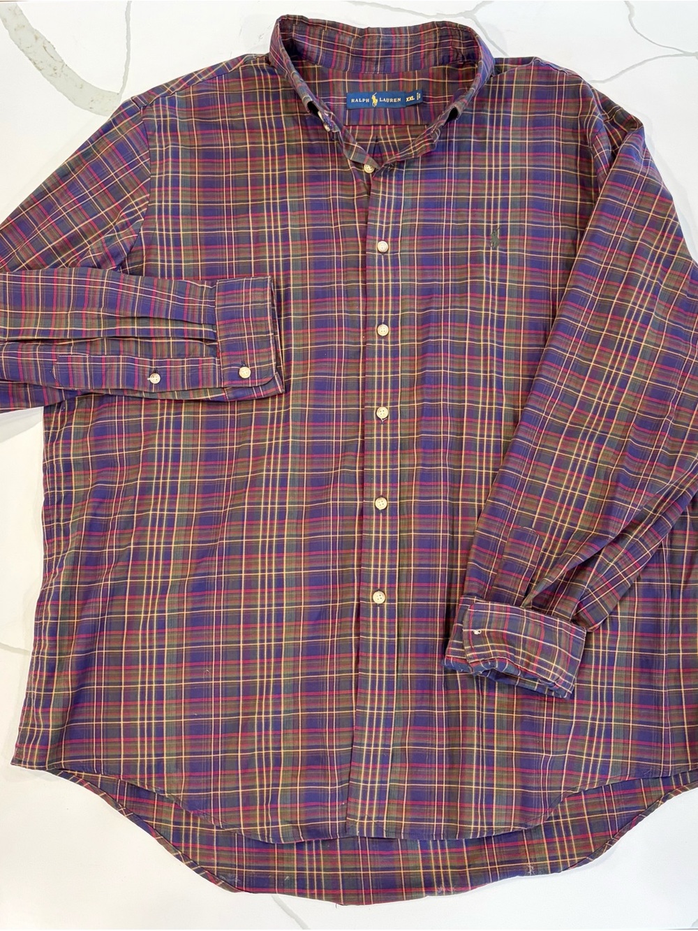 Vintage Ralph Lauren Fall Men’s Plaid Button-Down Shirt - Purple/Green XXL